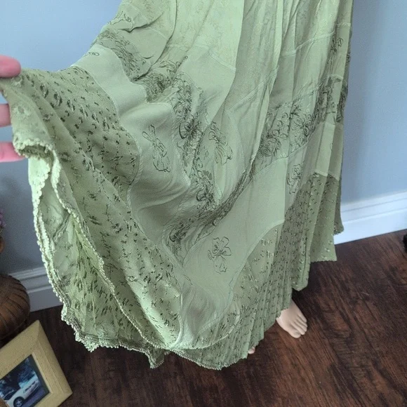 VTG Coldwater Creek Sage Green Boho Embroidered Maxi Skirt - Picture 10 of 15